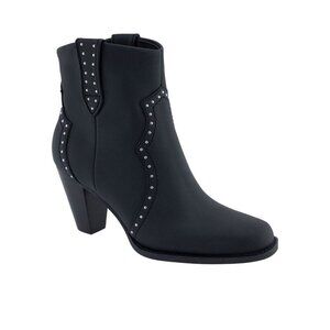 Aerosoles Womens Black Leather Lazu Studded Western Ankle Bootie Sz 7.5 New